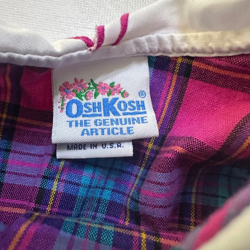 Vintage OshKosh B'gosh Baby Girl Plaid Romper 24M Pink 90s Made in USA Jumpsuit